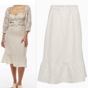 Wilfred Linen Midi Skirt Natural Beige Ruffle Hem Size 14 Womens